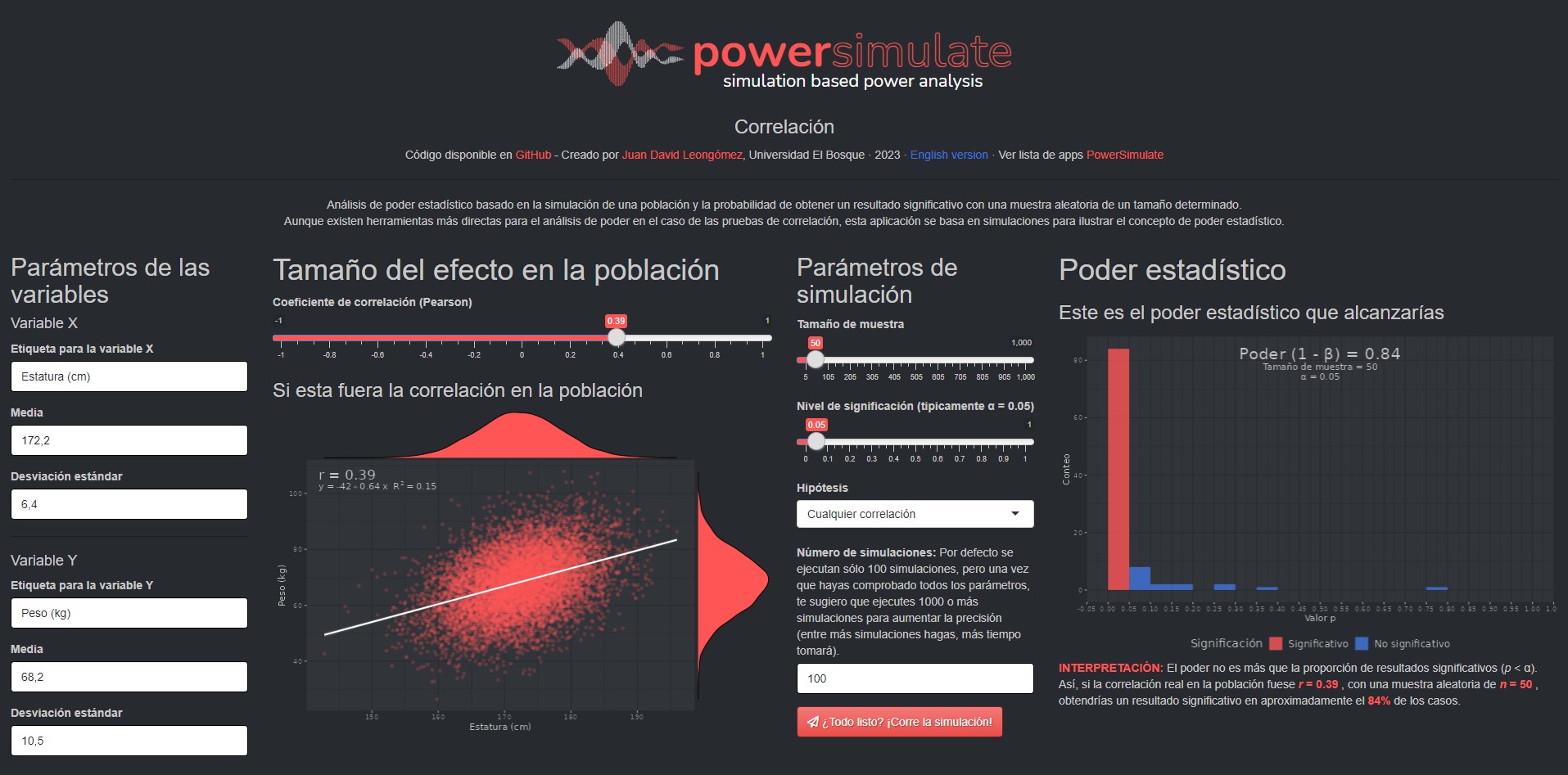 Example interface of a PowerSimulate application